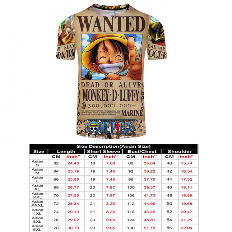 One Piece Full color short sleeve t-shirt 9 sizes from S to 6XL TXKH3207