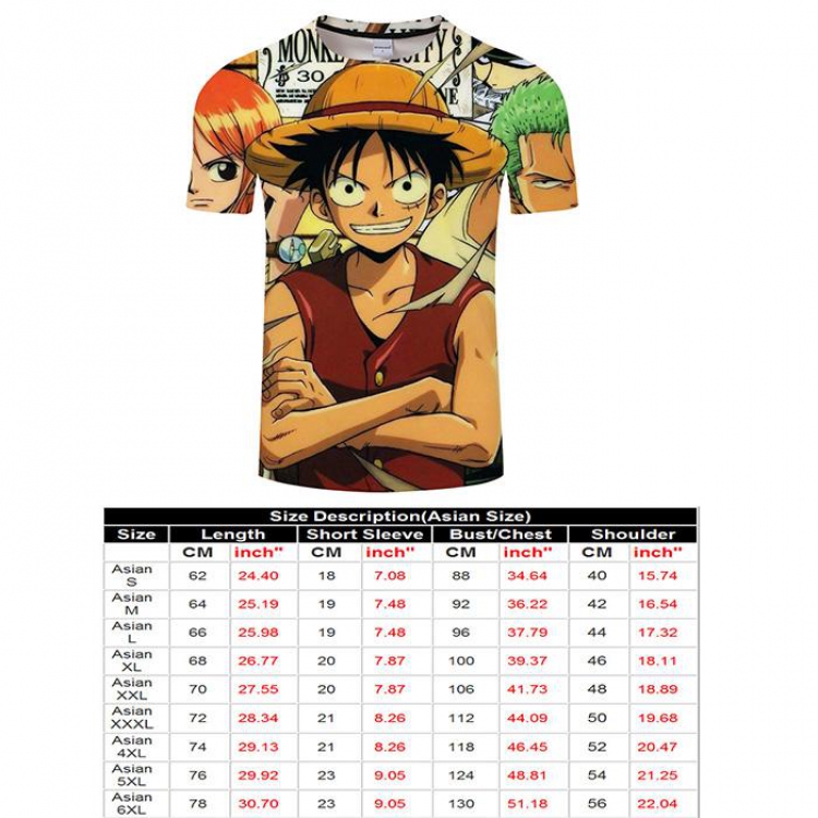 One Piece Full color short sleeve t-shirt 9 sizes from S to 6XL TXKH3211