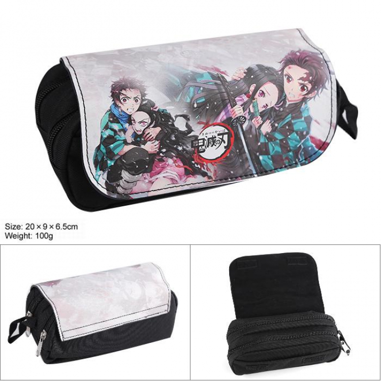 Demon Slayer Kimets-1 Double zipper PU pencil case 20X9X6.5CM