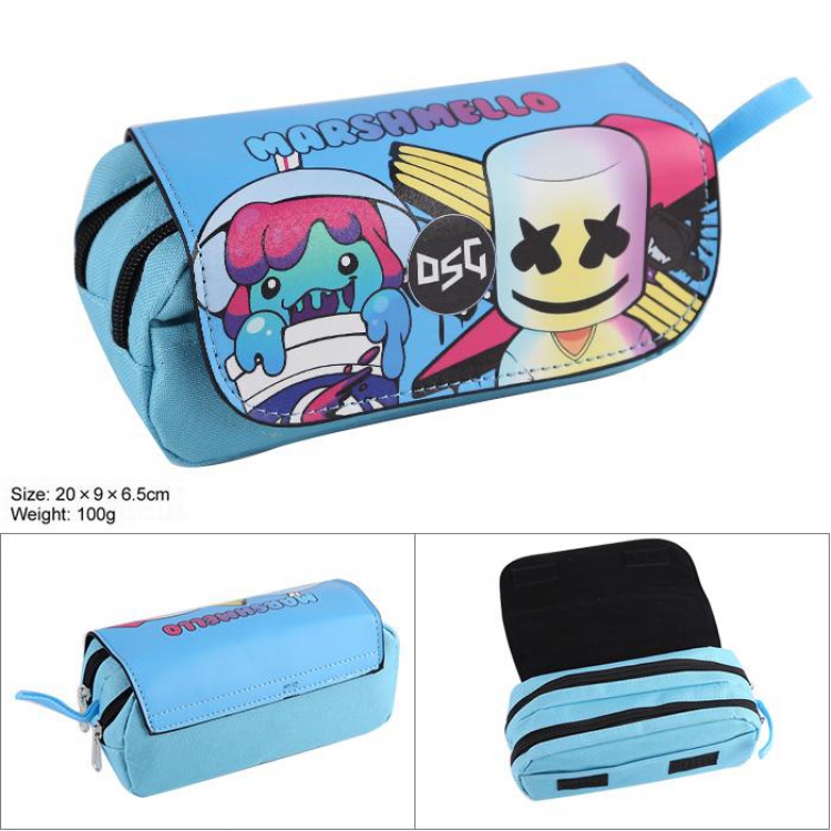 Marshmello-2 Double zipper PU pencil case 20X9X6.5CM