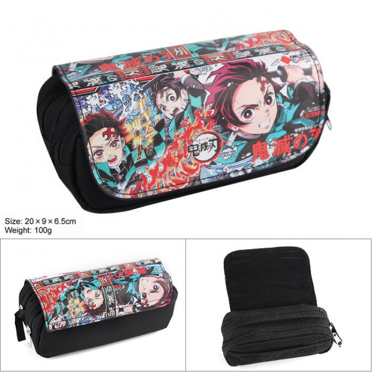 Demon Slayer Kimets-3 Double zipper PU pencil case 20X9X6.5CM