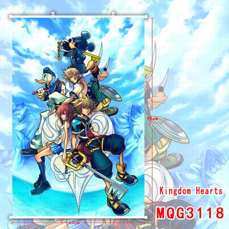 Kingdom Hearts White Plastic rod Cloth painting Wall Scroll 60X90CM MQG3118