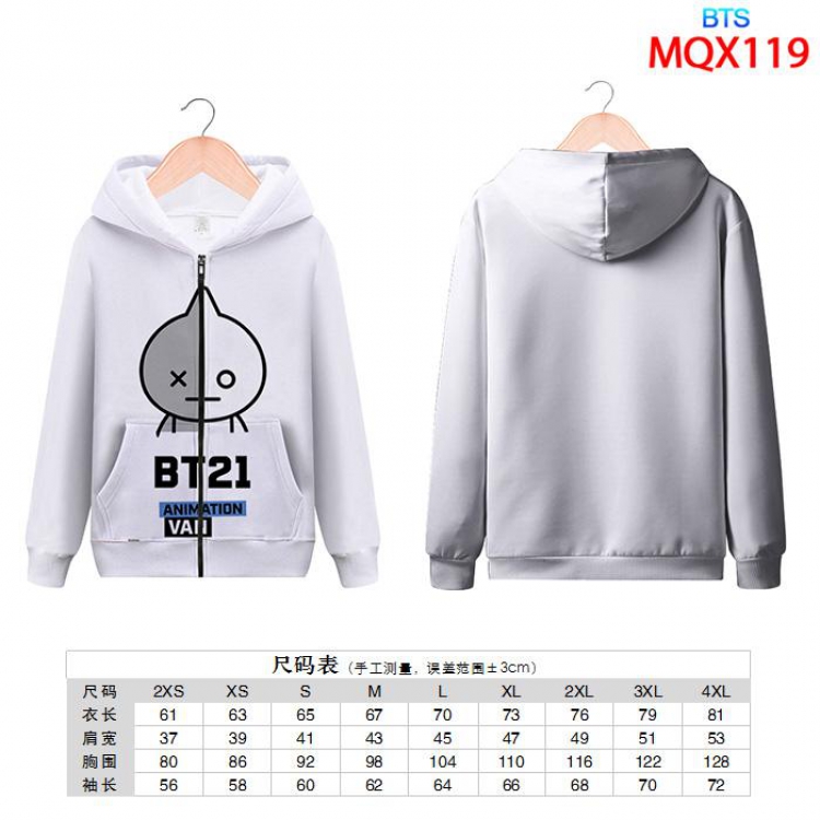 BTS Full color zipper hooded Patch pocket Coat Hoodie 9 sizes from XXS to 4XL MQX119