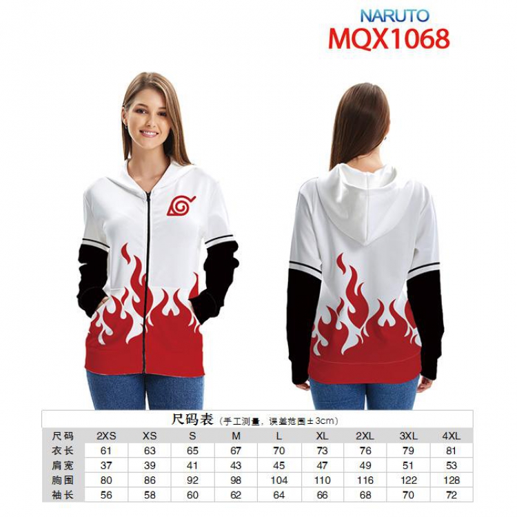 Naruto Full color zipper hooded Patch pocket Coat Hoodie 9 sizes from XXS to 4XL MQX1068