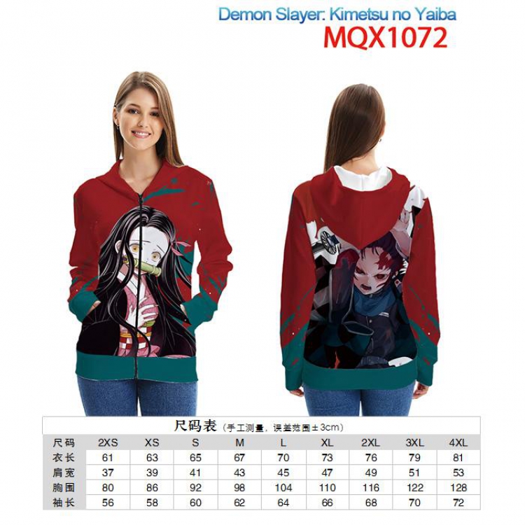 Demon Slayer Kimets Full color zipper hooded Patch pocket Coat Hoodie 9 sizes from XXS to 4XL MQX1072