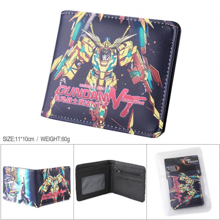 Gundam PU full color silk screen two fold short card bag wallet purse
