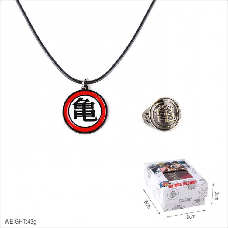 Dragon Ball Ring and stainless steel black sling necklace 2 piece set