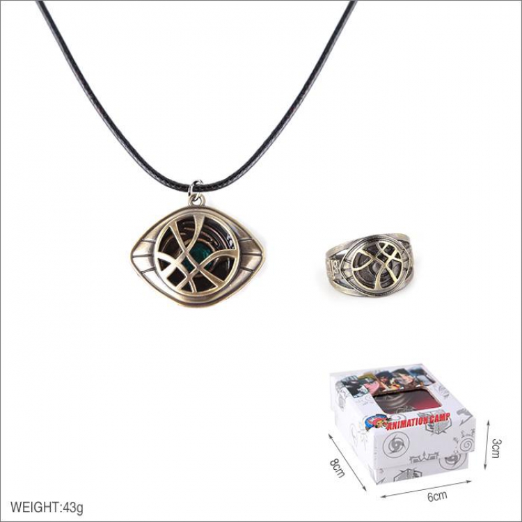 The Avengers Doctor Strange Ring and stainless steel black sling necklace 2 piece set