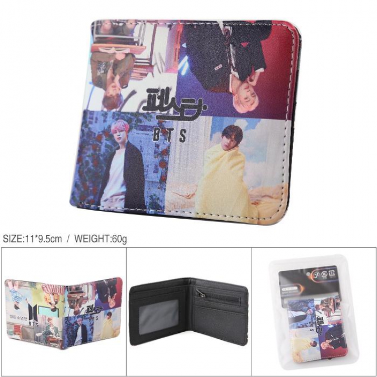 BTS Full color PU silk screen two fold short card holder wallet Style B