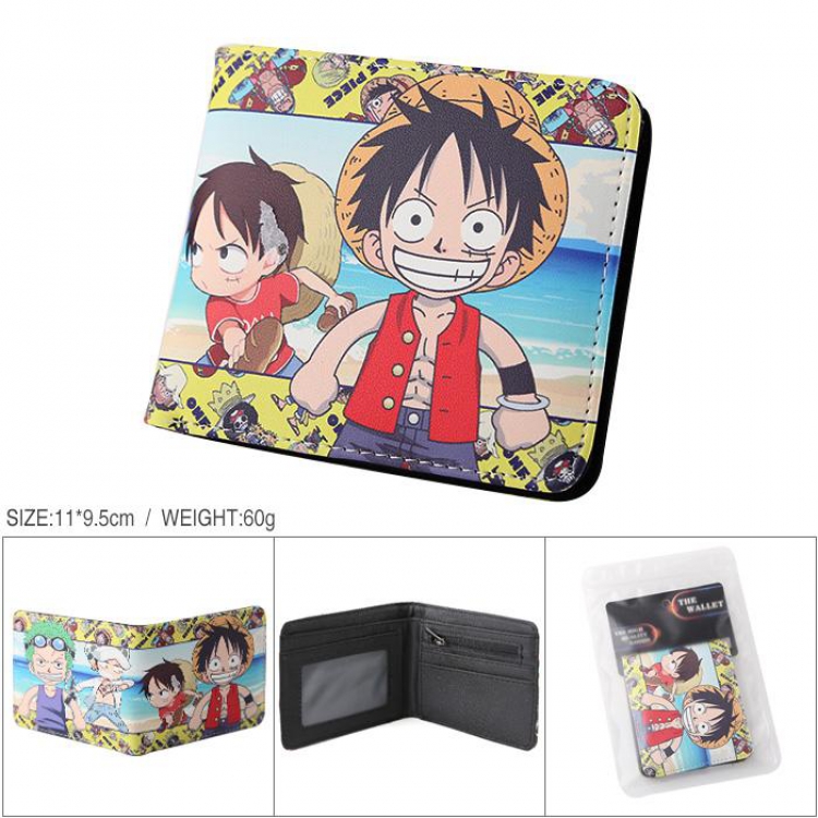 One Piece Monkey D. Luffy Full color PU silk screen two fold short card holder wallet