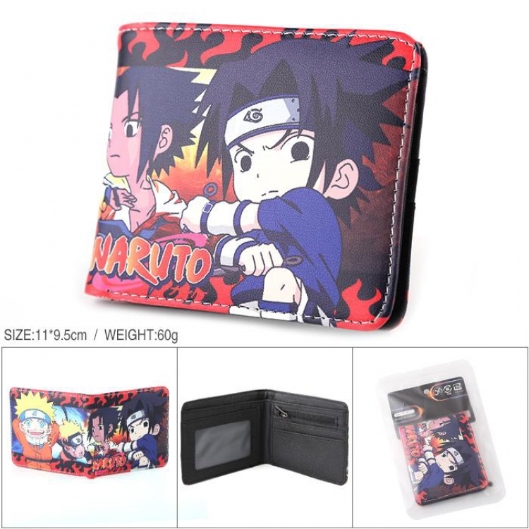 Naruto Uchiha Sasuke Full color PU silk screen two fold short card holder wallet