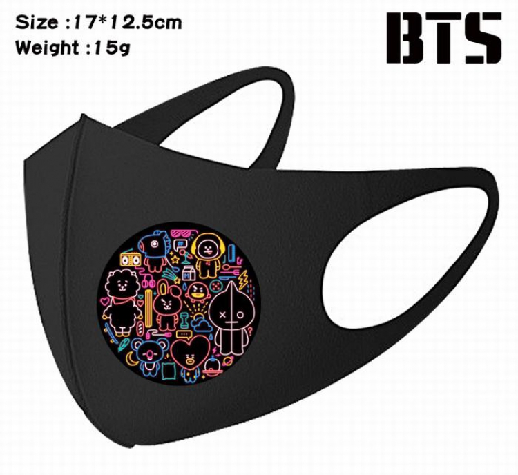 BTS-2A Black Anime color printing windproof dustproof breathable mask price for 5 pcs