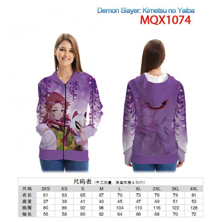 Demon Slayer Kimets Full color zipper hooded Patch pocket Coat Hoodie 9 sizes from XXS to 4XL MQX1047