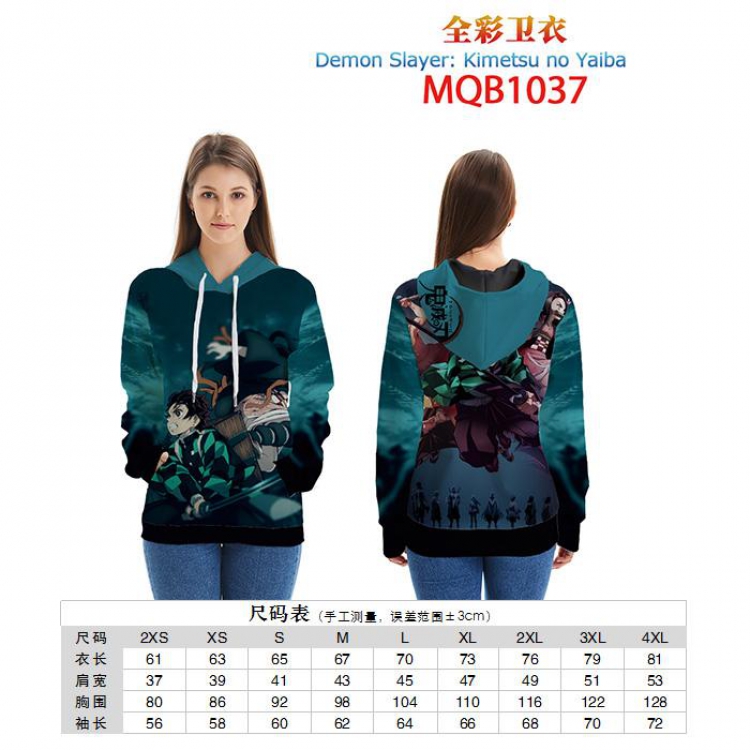 Demon Slayer Kimets Full color zipper hooded Patch pocket Coat Hoodie 9 sizes from XXS to 4XL MQB1037