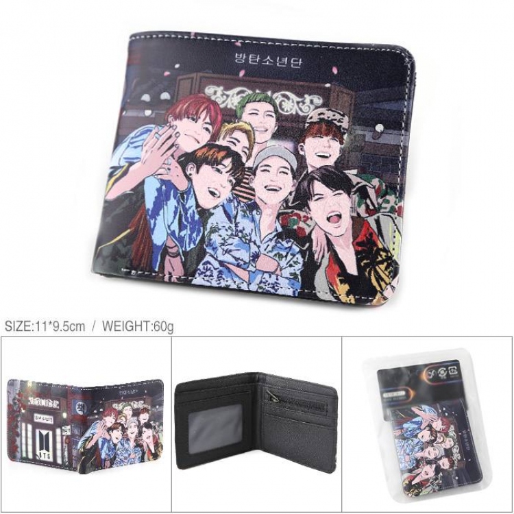 BTS-2 Full color PU silk screen two fold short card holder wallet