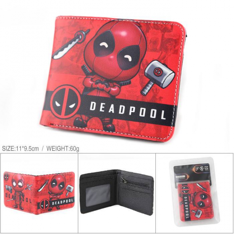 Deadpool Full color PU silk screen two fold short card holder wallet