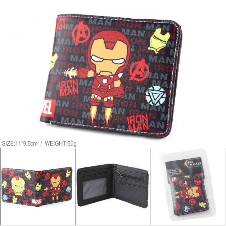 Iron man Full color PU silk screen two fold short card holder wallet