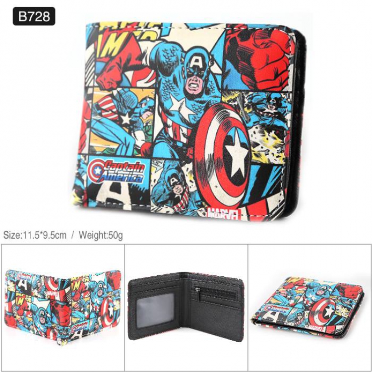 Marvel  The Avengers Captain America  Full color PU twill two fold short wallet B728