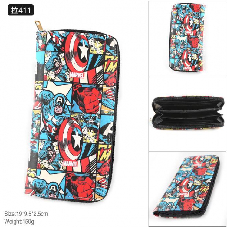Marvel The Avengers Captain America  Full Color PU twill two-fold zipper long wallet-Pull 411