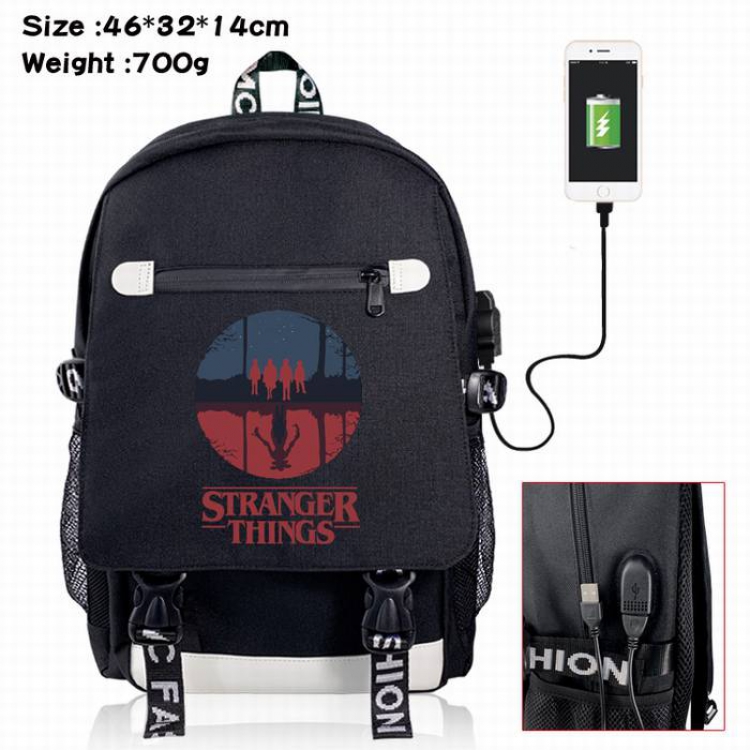 Stranger Things-11A Black Color data cable Backpack