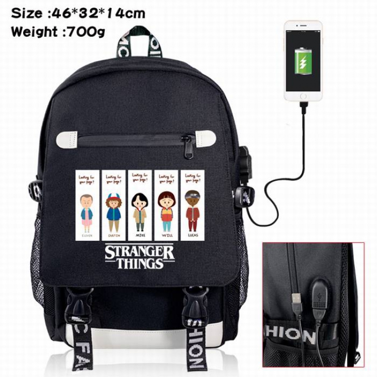 Stranger Things-12A Black Color data cable Backpack