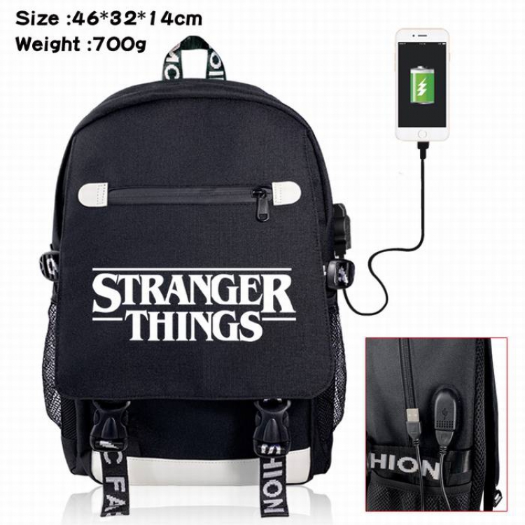 Stranger Things-1A Black Color data cable Backpack