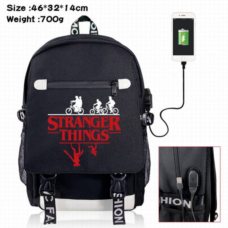 Stranger Things-3A Black Color data cable Backpack