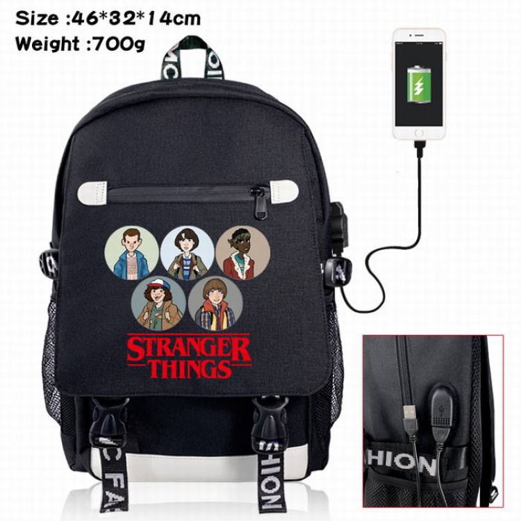 Stranger Things-8A Black Color data cable Backpack