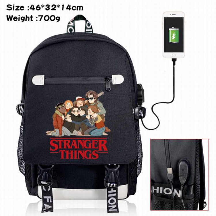 Stranger Things-9A Black Color data cable Backpack