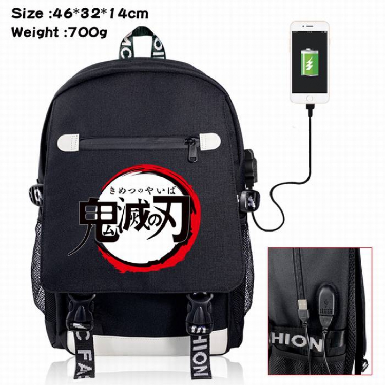 Demon Slayer Kimets-3A Black Color data cable Backpack