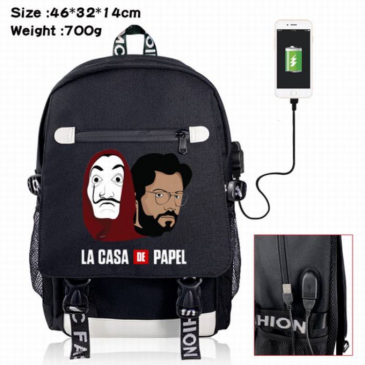 House of Paper-10A Black Color data cable Backpack