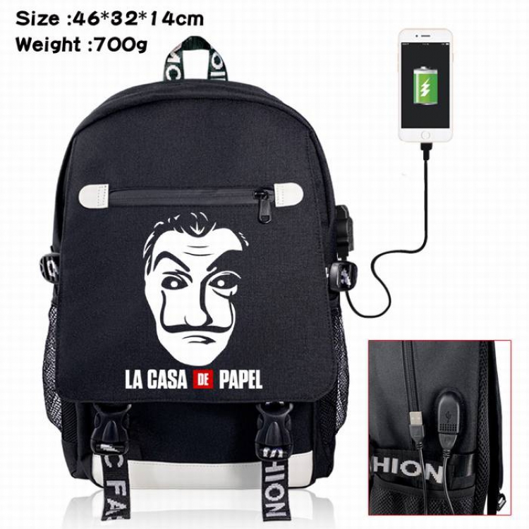 House of Paper-12A Black Color data cable Backpack