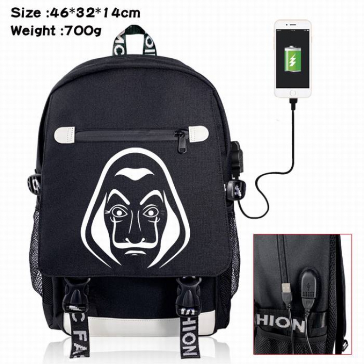 House of Paper-13A Black Color data cable Backpack