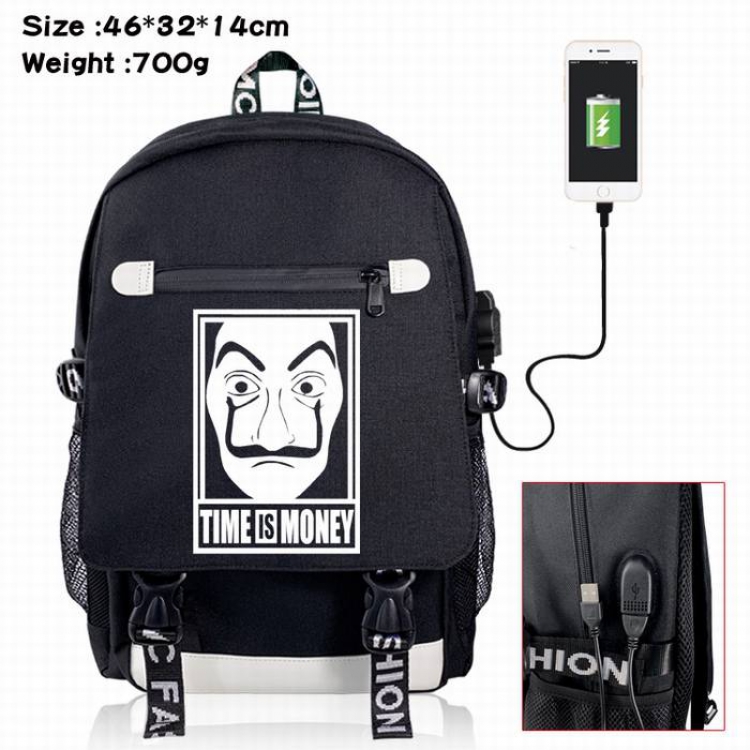 House of Paper-15A Black Color data cable Backpack