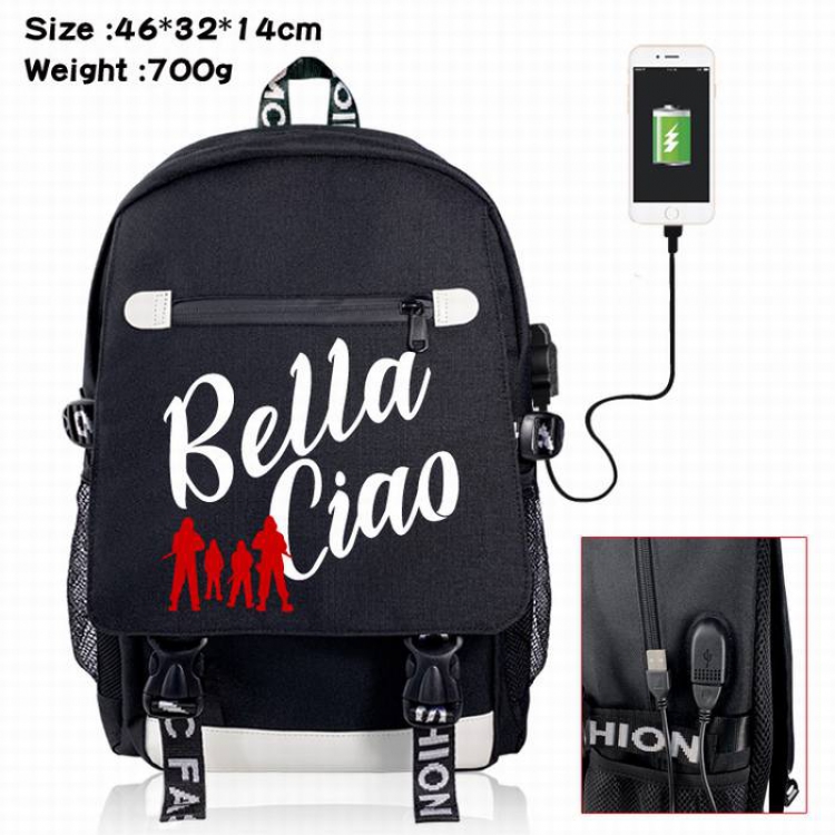 House of Paper-14A Black Color data cable Backpack