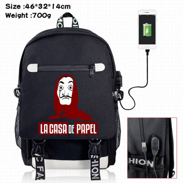 House of Paper-17A Black Color data cable Backpack