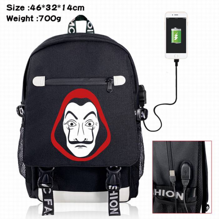 House of Paper-1A Black Color data cable Backpack