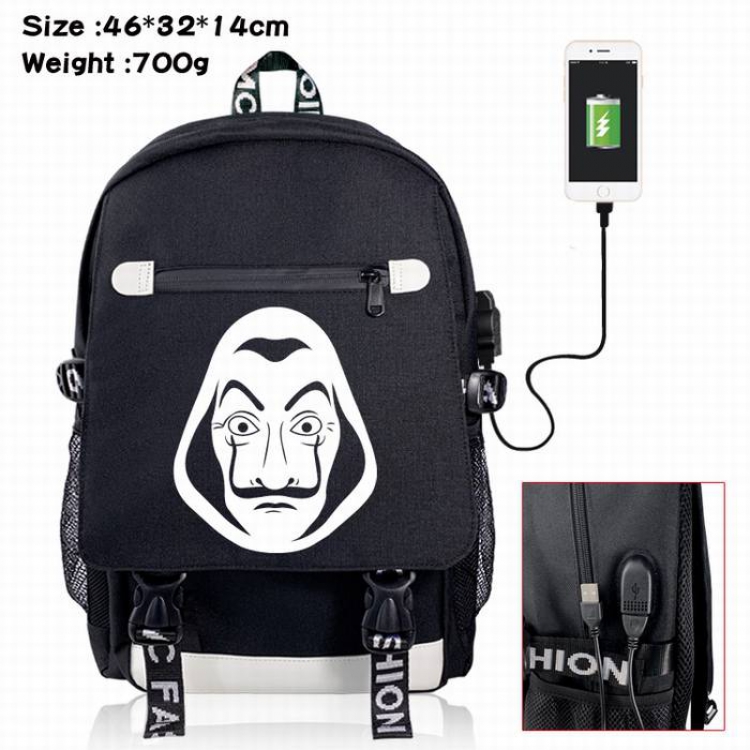 House of Paper-3A Black Color data cable Backpack