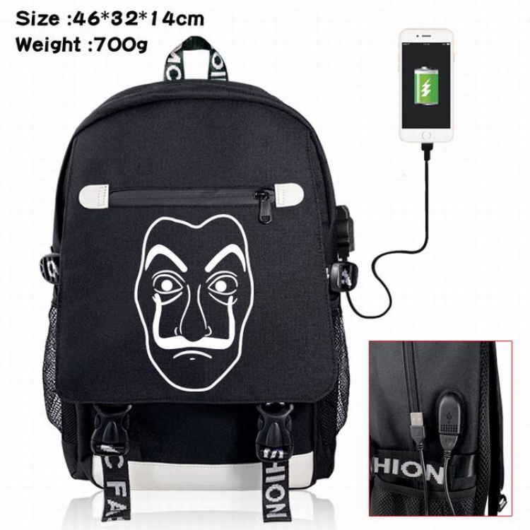 House of Paper-2A Black Color data cable Backpack