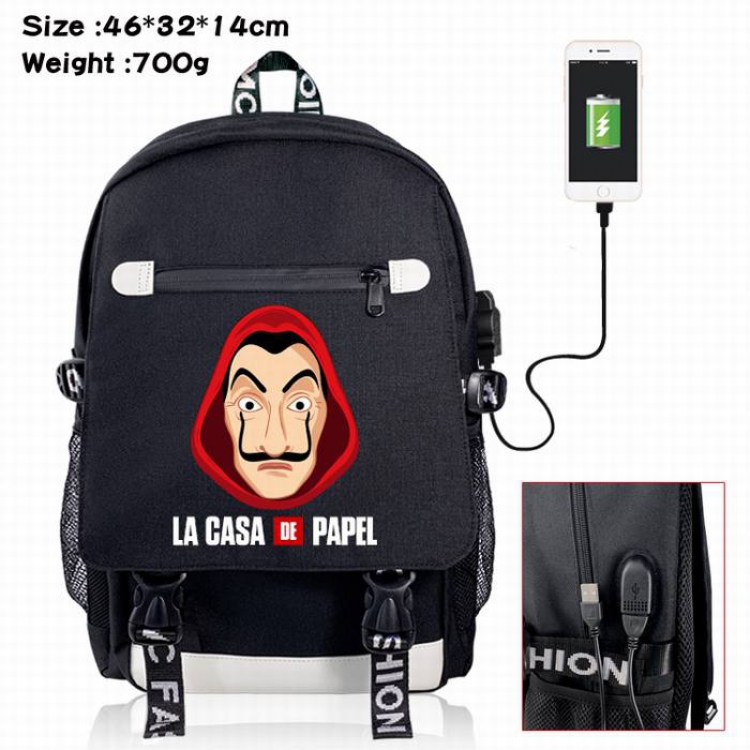 House of Paper-5A Black Color data cable Backpack
