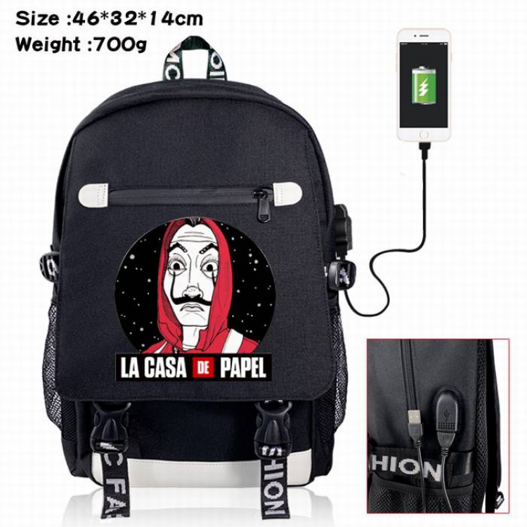 House of Paper-7A Black Color data cable Backpack