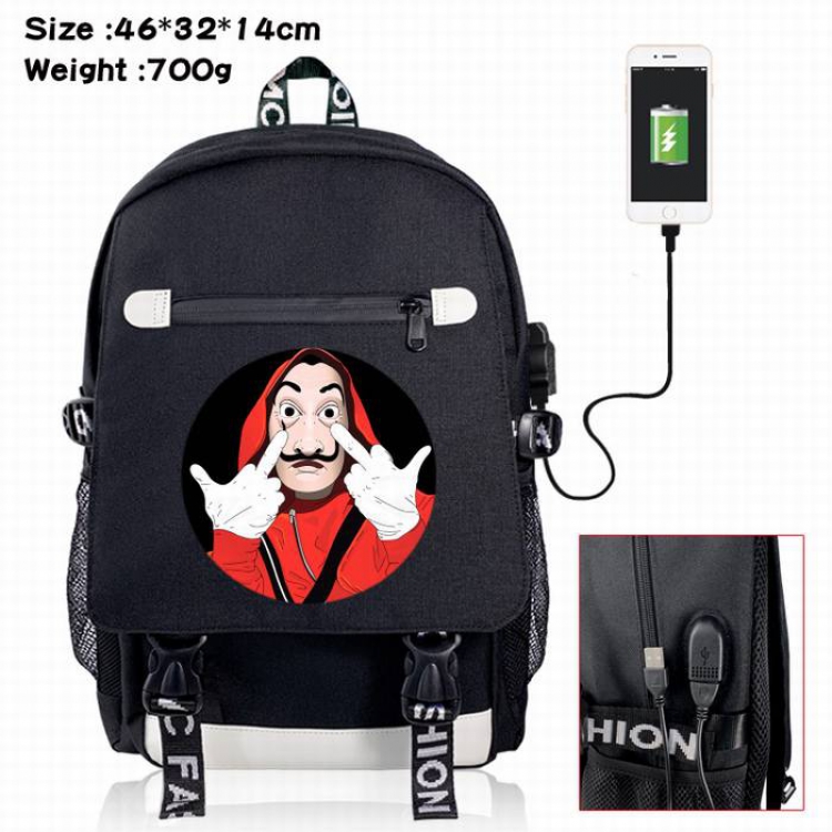 House of Paper-8A Black Color data cable Backpack