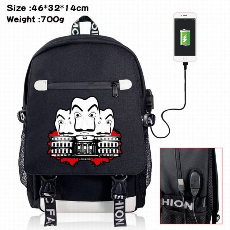 House of Paper-9A Black Color data cable Backpack