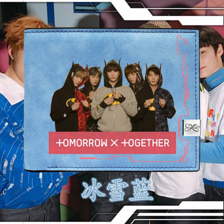 TXT-3  Blue Harajuku College style PU short wallet 12X10CM