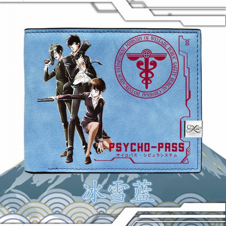 Psycho-Pass-4 Blue Harajuku College style PU short wallet 12X10CM