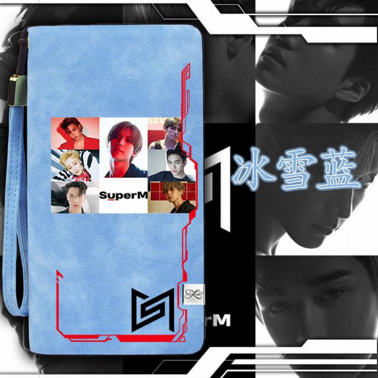 Super M Blue Harajuku College style PU long zip wallet 11X20.5CM Style D