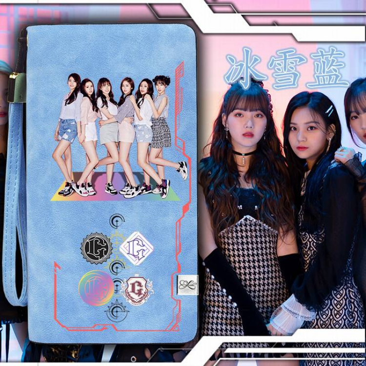 GFRIEND Blue Harajuku College style PU long zip wallet 11X20.5CM Style C