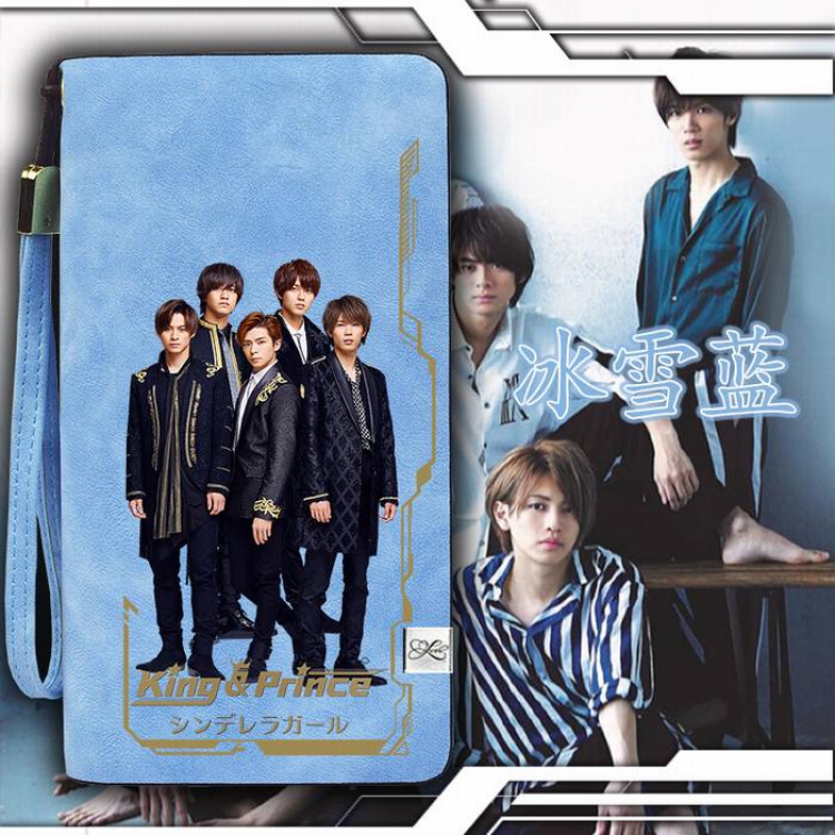 king&prince Blue Harajuku College style PU long zip wallet 11X20.5CM Style D