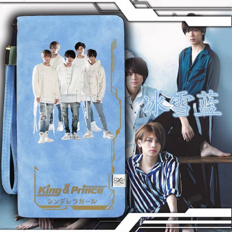 king&prince Blue Harajuku College style PU long zip wallet 11X20.5CM Style C