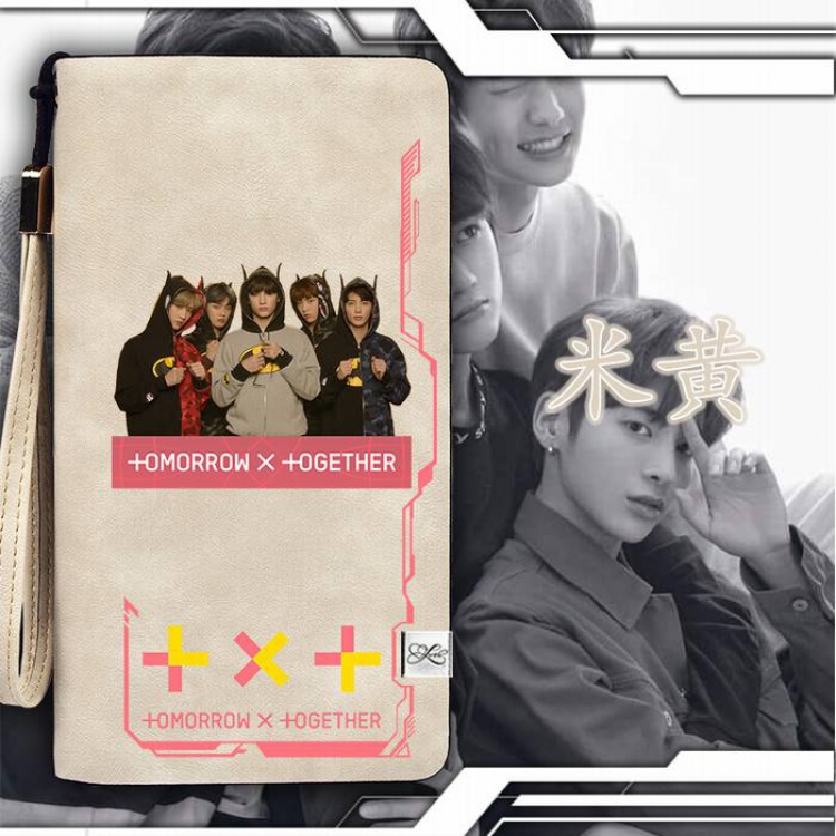 TXT off-white Harajuku College style PU long zip wallet 11X20.5CM Style B